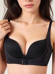 Lilivine Front Closure Push Up Bra With Thick Padding, Wireless [For Small Bust] - Black - View 2