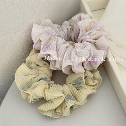 1pc Ruffle Floral Scrunchie, Sweet & Charming Hair Tie, Versatile For Daily Wear, Parties, Vacations, All Seasons