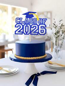 2026 Graduation Cake Toppers, Class Of Glitter Paper Blue Black Gold Cake Decorations For Graduation Party - Multicolor - View 7
