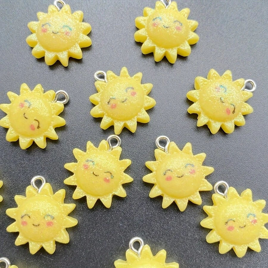 10个彩色树脂可爱卡通向日葵吊坠，时尚DIY耳环首饰，节日主题 - 太陽花 - 查看 1