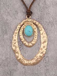 1 pièce Collier métallique ovale de style cowboy occidental à la mode, collier ras-du-cou en turquoise unique de haute qualité, collier de couple, convient pour un port quotidien, cadeau pour festival de musique, cadeau pour petite amie/petit ami - bleu turquoise - Voir 2