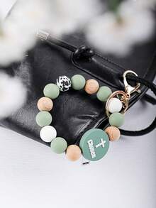 1pc Christian Beaded Bracelet Keychain - "Jesus, Coffee & Prayer" Silicone Bead Bracelet Keyring, Inspirational Religious Gift For Women - Multicolor - View 14