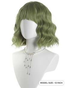 Chin-Length Green Wig With Bangs, Women's Curly Bob Hairstyle Synthetic Wig, Heat Resistant Fiber Wig For Cosplay, Christmas Wig - Green - View 3
