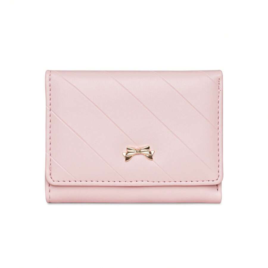 Bowknot Accent Minimalist Tri-Fold Women Wallet Multiple Card Slots Cute Cat Ear Design PU Snap Button Short-Style For Students Birthday Pink Bag Christmas Gifts Gift Thanksgiving For Women Wallet Purse Wallet Small Wallet - Hồng - Xem 1