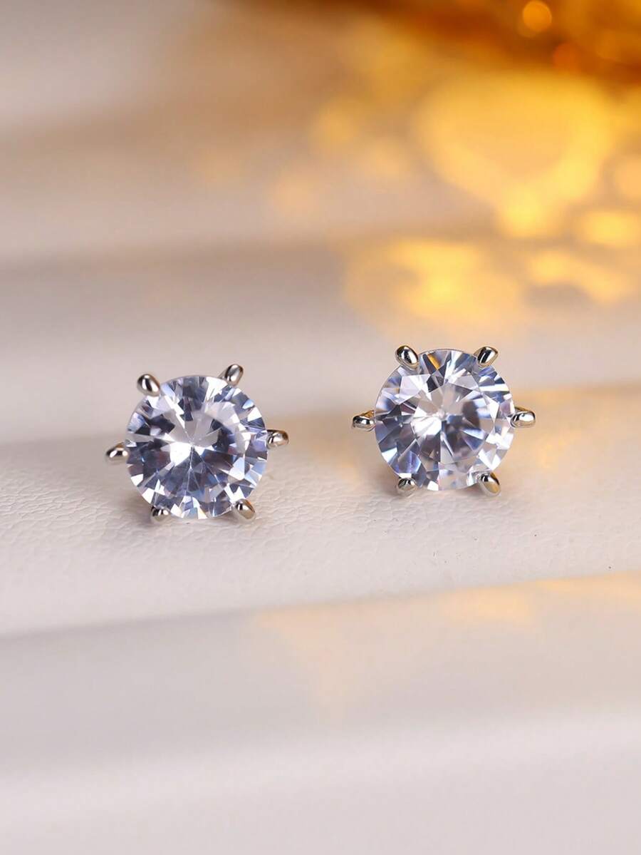 1对女士耳环，百搭简约合成立方氧化锆耳环，奢华优雅耳夹，适合日常佩戴