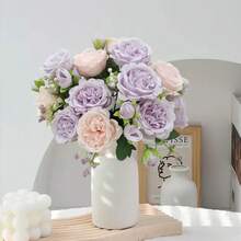 Bó hoa giả 1/3 gồm hoa oải hương và mẫu đơn màu hồng nhạt - Cánh hoa và thân hoa giả sống động như thật, thích hợp để trang trí đám cưới, bó hoa cô dâu, trang trí lớp học, bình hoa gia đình, tiệc vườn, sinh nhật, quà tặng ngày Valentine và quà tốt nghiệp. - Tím nhạt + hồng nhạt - Xem 10