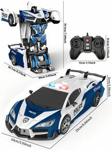 1pc Transformable Remote Control Car Robot Toy, Dinosaur Robot Transformable Car Remote Control Toy, Black & Gold Transformable Remote Control Car, 360 Degree Rotating Drift Racing Car, One-Key Automatic Demonstration, Remote Control Car Toy, Battery Powered, Plastic, Press Operation, Transformable ABS Plastic One-Key Racing Car Wireless Remote Control Police Car, Suitable For 4-7, 8-12 Years Old And Above Boys, Girls And Beginners, Boy Girl Gift Toy, Durable PVC Shell, Ideal Choice For Halloween And Christmas Gifts, Children's Winter Gift - Multicolor - View 6