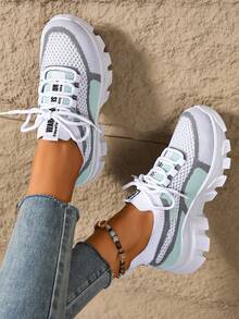 Giày thể thao nữ casual, đế mềm, nhẹ, đa năng, thích hợp cho học sinh, chất liệu lưới thoáng khí, buộc dây. - Xanh lá và trắng - Xem 3