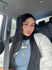 1pc Solid Color Soft Abaya Accessory, Breathable Lightweight Modal Headscarf With Accessory, Suitable For Pairing With Dresses - Solid Color - View 5