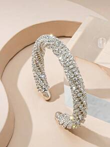 Rhinestone Decor Cuff Bangle - Silver - View 4
