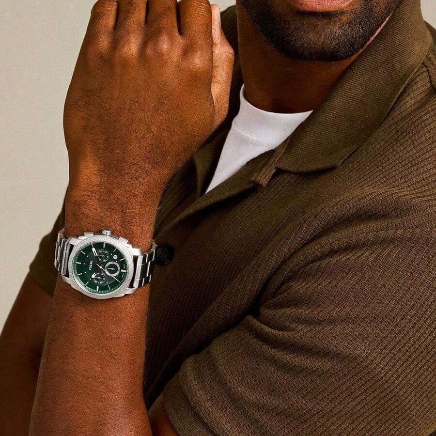 Fossil Men's Green Fashion Watch - Stainless Steel Strap, Quartz Movement, Suitable For Office And Daily Use, Model FS6079 - Silver - View 1