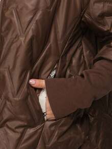 Women's Transitional Season Quilted Coat, Hooded, Straight And Hip-Length Cut, Zip Closure, Quilted Details, Two Side Pockets, Lightweight Padding, Smooth Lining, Non-Removable Hood, Suitable For Everyday Wear. - Brown - View 6