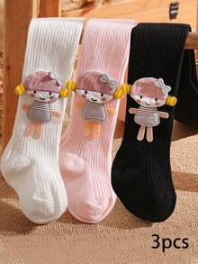 3 Pairs Girls Minimalist Skinny Stripe Tight Leggings, Cute Versatile Daily Wear Tights For Little Girls, All Season - Multicolor - View 35