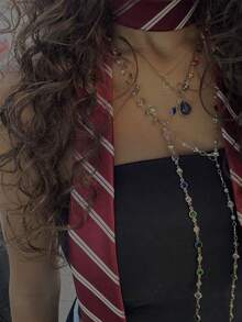 1条红底白条纹围巾，女士时尚系带发带，条纹围巾腰带，长款修身腰带，适合夏季、秋季、派对和其他场合 - 紅色 - 查看 7