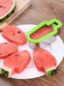 1pc Stainless Steel Watermelon Slicer And Popsicle Mold, Manual Operation, Green Handle, No Power Needed, Perfect For Creative Summer Snacks, Watermelon Slicer And Popsicle Mold, Watermelon Ice Cream Cutter - Multicolor - View 1