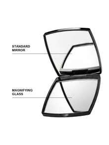 CHANEL Espejo de maquillaje plegable portátil negro con el icónico logotipo CC, de forma cuadrada, con rotación de 180 grados, conveniente para viajar - Negro - Ver 3