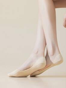 1/4/6双装春夏冰丝船袜，女士防滑，防后跟滑脱，隐形袜，薄款低帮袜，透气凉爽袜 - 彩色 - 查看 4