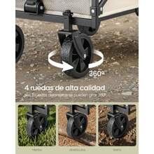 SONGMICS Carro de Mano Plegable Carrito de Jardín con Asa y Ruedas Carga 180 kg 90 L Beige Arena MGFW909LF01 - Arena Beige - Ver 7