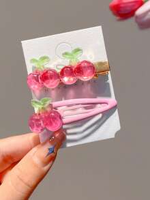 4个可爱樱桃发夹，女孩刘海整理鸭嘴夹，萌趣刘海夹 - 彩色 - 查看 4