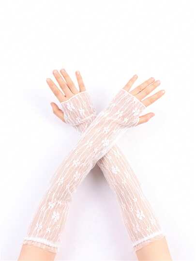 1 Pair Women's Lace Sleeve Thin Sunscreen Driving Fingerless Gloves, Summer