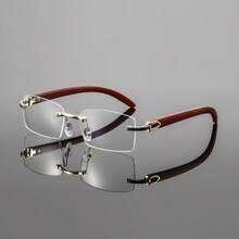 1 Pair Of Men's Metal Square Frameless Retro Elegant Exquisite Luxurious High-End Classic Stylish Compact Lightweight Versatile Fashion Glasses With Blue Frames, A Summer Essential - 棕色的 - 查看 6