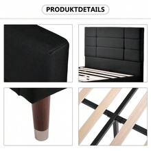 Upholstered Double Bed With Slatted Base, 140x200cm, Upholstered Bed Frame With Headboard, In Black Linen, For Adults And Teenagers (With Mattress) - Black - View 4