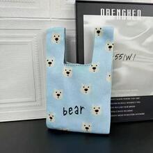 1pc New Holiday Gift Bag, Teddy Bear Birthday Tote Bag, Outdoor Carry Bag - Multicolor - View 2