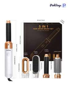 PinkSings Bộ máy sấy tóc 5 trong 1, bộ lược sấy tóc có thể tháo rời, bộ dụng cụ tạo kiểu tóc ion âm, lược sấy tóc tròn duỗi thẳng, lược sấy tóc tạo độ phồng, máy uốn tóc. - Xem 12