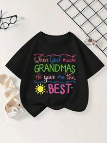 Teen Girls T-Shirts,Tween Girls T-Shirts,ropa de niña,ropa de niño,conjunto de niña,Young Girls' Cute Girl Print Crew Neck Casual T-Shirt, Summer - Negro - Ver 11