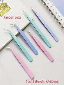 6 Pcs Macaron Color Craft Tweezers, Stainless Steel Precision Tools For Scrapbooking, Nail Art, Stickers And DIY, Non-Electric, No Scent, Mixed Colors - Nhiều màu - Xem 5