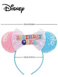 1pc Disney Mickey & Minnie Blue + Pink + Light Pink Glitter Letter, Pink Bow Headband, Party Costume Headpiece, Suitable For Birthday Gift, Holiday Party, Amusement Park Photo Prop - Blue + Pink + Light Pink Letters - View 6