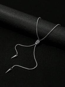 1件装不锈钢双铆钉吊坠项链，男士时尚简约可调节项链 - 雙鉚釘 - 查看 1