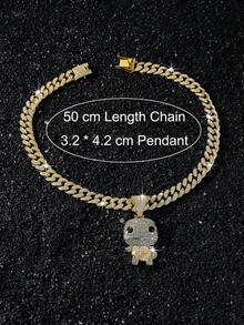 1pc Men's Fully Iced-Out Hip Hop Cuban Chain With Cartoon Animal Turtle Pendant Necklace - Style a - View 6