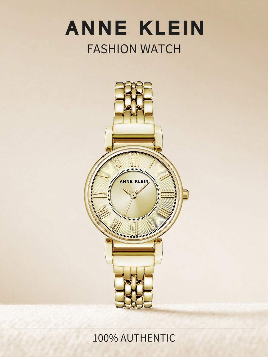 Anne Klein Women's Gold Quartz Bracelet Watch, Pink Dial, Gold Hands & Roman Numerals, Elegant Ladies Gift Watch With Adjustable Gold Chain Bracelet - Gold - View 1