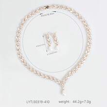 三件套女士时尚首饰套装，优雅别致，镶嵌立方氧化锆和仿珍珠，Y形项链和耳环，适合多种场合，礼品之选。 - 首飾套裝 - 查看 5