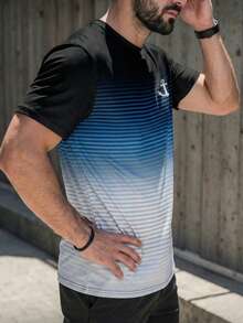 男士渐变圆领度假风短袖T恤 - 彩色 - 查看 4