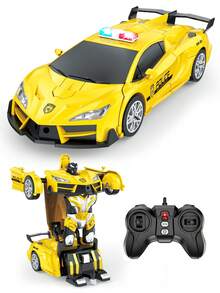 1pc Transformable Remote Control Car Robot Toy, Dinosaur Robot Transformable Car Remote Control Toy, Black & Gold Transformable Remote Control Car, 360 Degree Rotating Drift Racing Car, One-Key Automatic Demonstration, Remote Control Car Toy, Battery Powered, Plastic, Press Operation, Transformable ABS Plastic One-Key Racing Car Wireless Remote Control Police Car, Suitable For 4-7, 8-12 Years Old And Above Boys, Girls And Beginners, Boy Girl Gift Toy, Durable PVC Shell, Ideal Choice For Halloween And Christmas Gifts, Children's Winter Gift - Multicolor - View 4