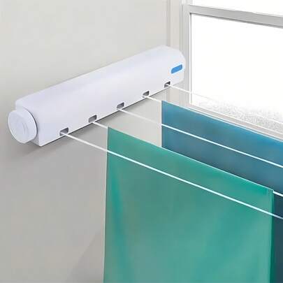 [Home Essential] Wall-Mounted Retractable Clothesline - 320cm/125in Invisible Drying Rack With Multiple Hangers For Bathroom & Indoor Use, 2mm Thickness, Space-Saving Design, Spacesaving Hanger | Sleek White Design | Reliable Clothes Hanger, Hangers For Clothes, Clotheslines