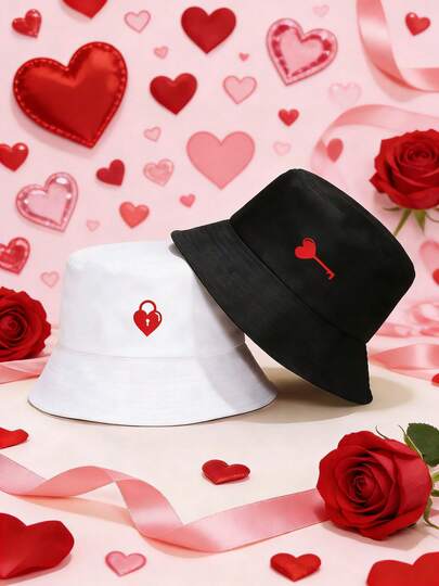 2pcs/1pc Unisex Bucket Hats Key And Lock Printing Casual Packable Hats For Men Women Summer Beach Outdoor Travel Cap Valentine's Day Gift Hat