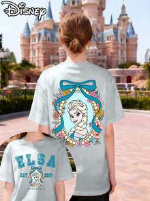 This Disney-Licensed Women's Summer Cotton T-Shirt Features An Image Of Elsa From Disney's Frozen Animated Film On The Front, Themed Around Disney's 2026 Journey, Creating A Lively Party Vibe. Perfect For Taking Photos At Disneyland, As A Travel Souvenir, Or For Everyday Casual Wear. As Part Of A Disney Family Travel Set, It Also Makes An Ideal Valentine's Day Gift For Friends And Family. This Women's T-Shirt Features A New Spring Design, Is Comfortable Against The Skin, And Suitable For Outdoor Wear. - 灰色 - 查看 1