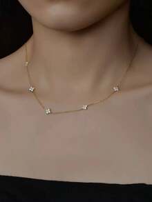 1pc Fashion Mini Zirconia 5-Stone Micro-Inlaid Zirconia Flower Pendant Necklace, Collar Wear - 1177-1 - View 1