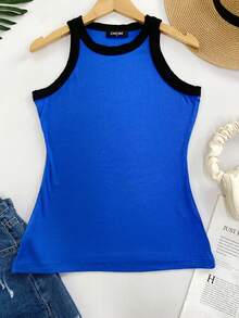 ChicMe Women's Colorblock Knit Sleeveless Vest, Fitted All-Match Casual Versatile Daily Wear Summer - Blue - View 6