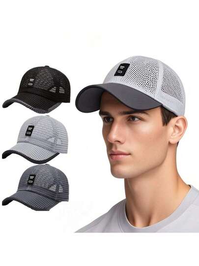 1 pieza Gorra de béisbol unisex para exteriores, transpirable y de secado rápido - Gorra de béisbol de verano ligera y transpirable con diseño de correa elástica de malla, adecuada para deportes, ciclismo, senderismo, protección solar, gorra de béisbol unisex clásica, sombrero de sol neutro