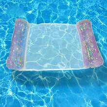 游泳池充气漂浮吊床，可折叠条纹渐变亮片漂浮床，水上娱乐吊床，躺椅漂浮筏 - 亮片浮排 - 查看 4