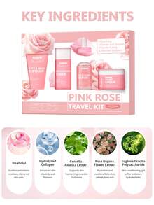 Beauty Host 玫瑰护肤套装，4件迷你旅行装，包含洁面乳、爽肤水、精华液和面霜，蕴含玫瑰花提取物、胶原蛋白和积雪草精华，保湿舒缓，令肌肤柔软光滑。 - Rose - 查看 3