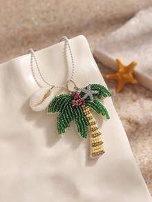 1pc Ocean-Themed Versatile Classic Artificial Crystal & Rhinestone Palm Tree, Seashell Pendant Necklace, Suitable For Women's Beach, Party, Casual, Travel Daily Wear - Multicolor - View 3