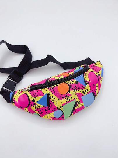 Bolsa de cintura feminina estampada, bolsa transversal de ombro com padrão geométrico