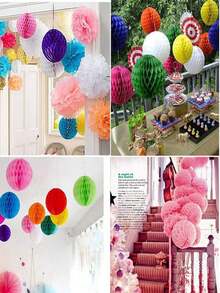 5pcs Honeycomb Flower Balls Party Decorations, Honeycomb Paper Flower Balls, Paper Flower Balls Decor For Birthday, Wedding, Home - Multicolor - View 8