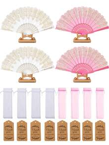 Bộ quà tặng tiệc cưới 9/3 món, gồm quạt xếp màu vàng/hồng, túi vải organza, thiệp cảm ơn, bộ quà lưu niệm, lý tưởng để tặng bạn bè, khách mời, tiệc cô dâu, tiệc sinh nhật, phụ kiện chụp ảnh. - nhiều màu - Xem 8