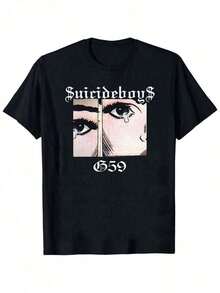 Suicideboy Men's Graphic T-Shirt - Black Casual Streetwear Tee,Tear-Effect Face Design, Round Neck Short Sleeve Summer Top, Machine Washable, Suicideboy Era Tour Graphics Print T-Shirts For Men Shirt Tops Harajuku Hip Hop Rock Style T Shirts Unisex Fashion Regular Size Street T Shirt210g 100% Cotton,The Patterns Are All Printed. Unisex. - 黑色 4 - 查看 11
